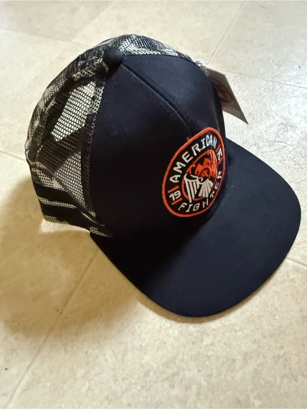 American Fighter Black Hat with Orange & White Patch
